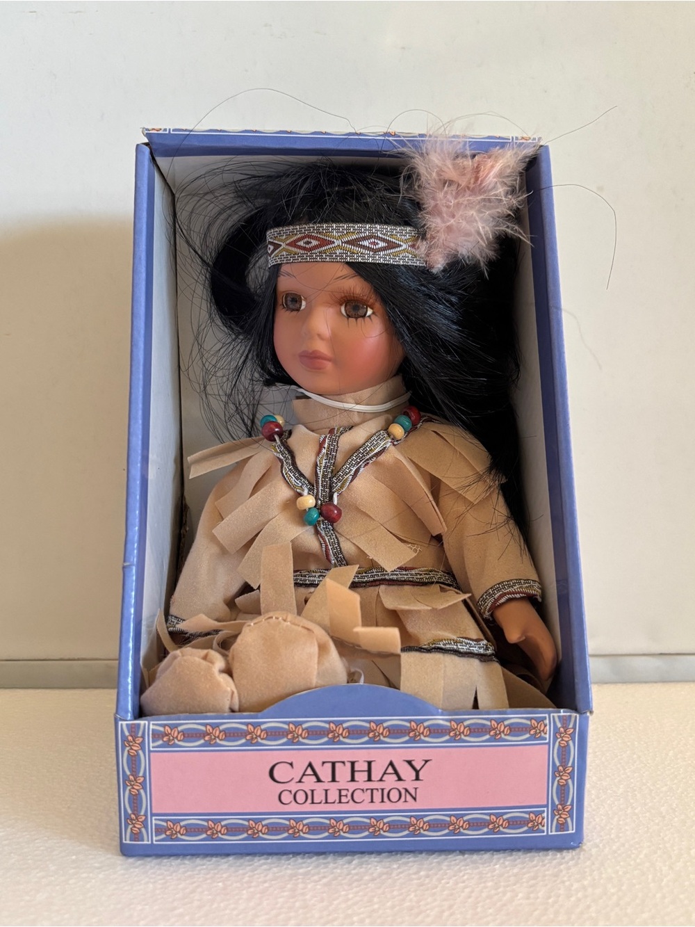 Cathay Collection NATIVE AMERICAN INDIAN STYLE PORCELAIN DOLL NEW IN BOX
